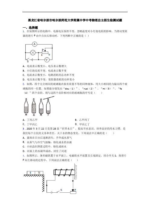 黑龙江省哈尔滨市哈尔滨师范大学附属中学中考物理自主招生检测试题
