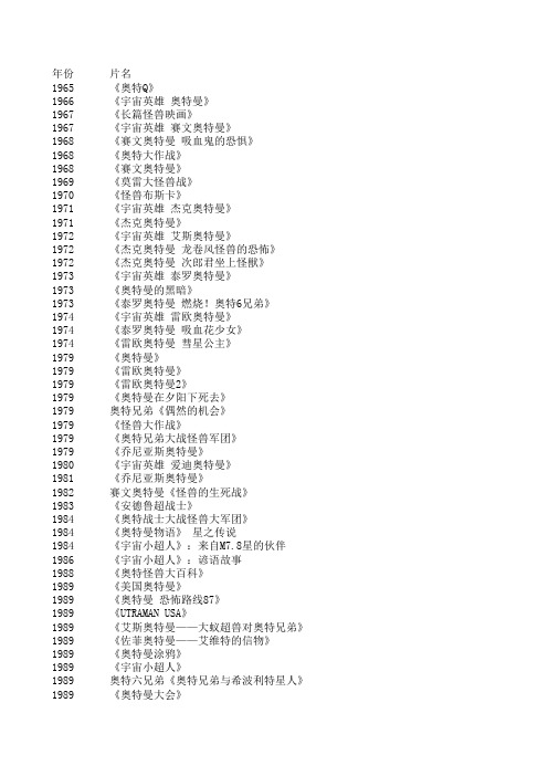 奥特曼剧集表