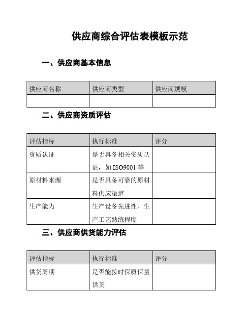 供应商综合评估表模板示范