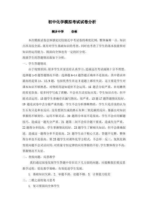 初中化学模拟试卷分析
