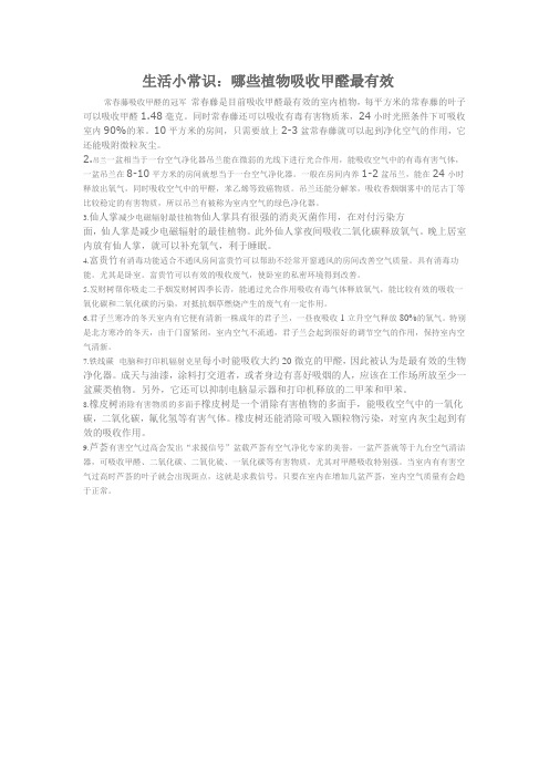 哪些植物吸收甲醛最有效