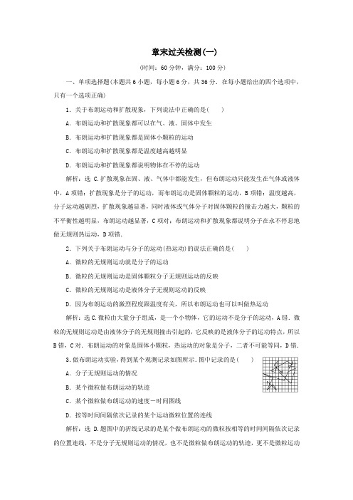 2019_2020学年高中物理第1章分子动理论章末过关检测(一)鲁科版选修3_3
