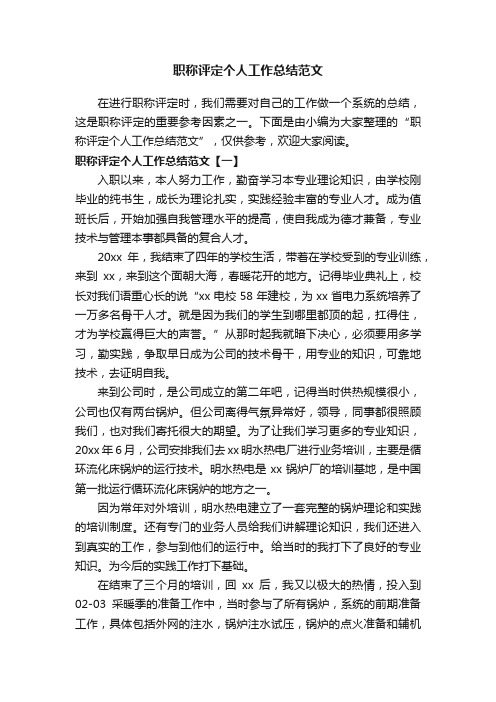 职称评定个人工作总结范文