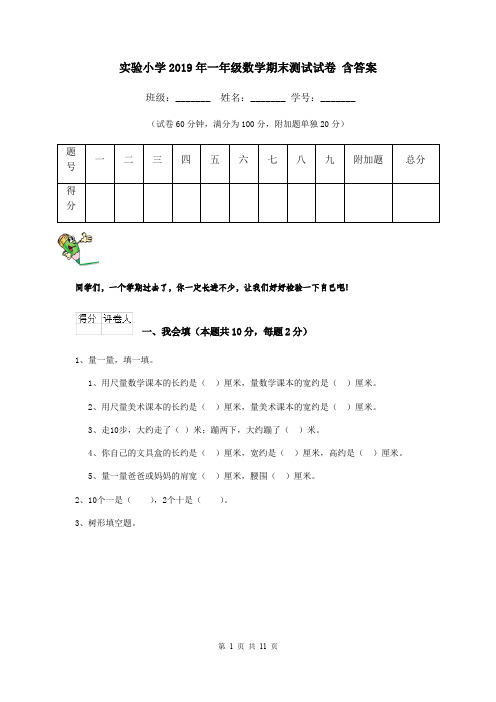 实验小学2019年一年级数学期末测试试卷 含答案