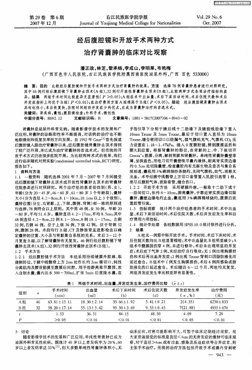 经后腹腔镜和开放手术两种方式治疗肾囊肿的临床对比观察