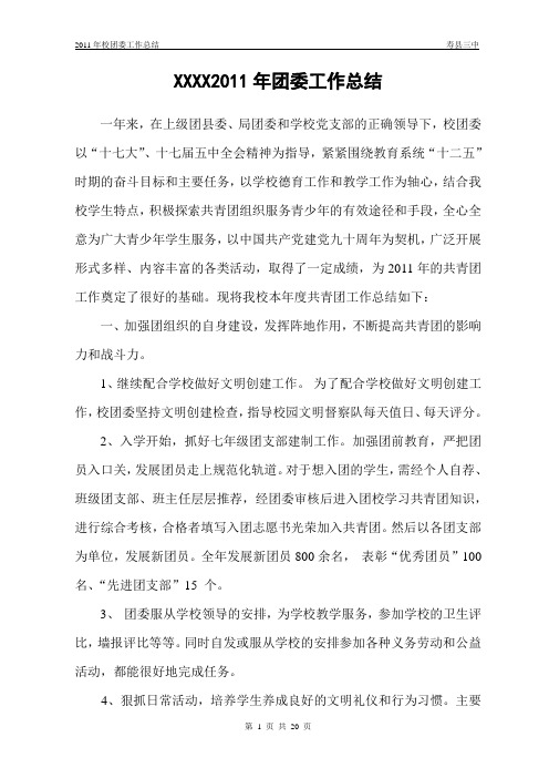 2011年团委工作总结