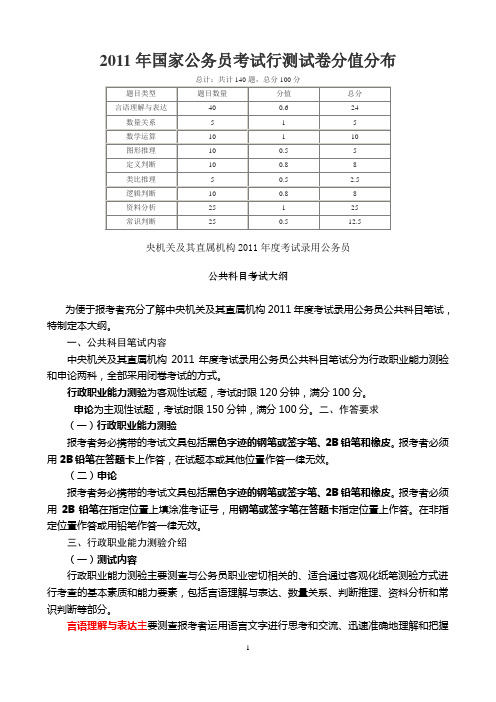 2011年度考试录用公务员公共科目考试大纲