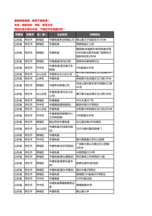 新版山东省枣庄市中通快递企业公司商家户名录单联系方式地址大全51家