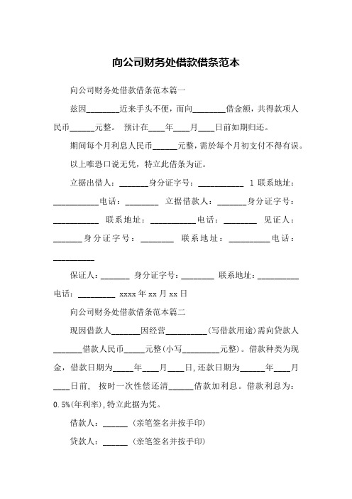 向公司财务处借款借条范本