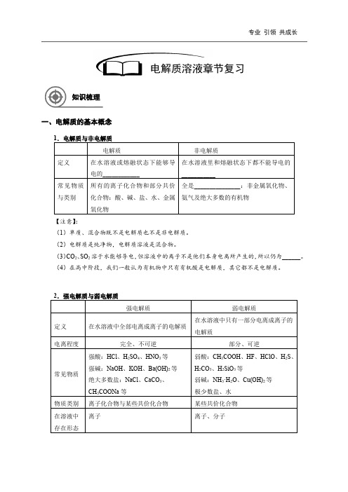 高中化学-电解质溶液章节复习(学生版)