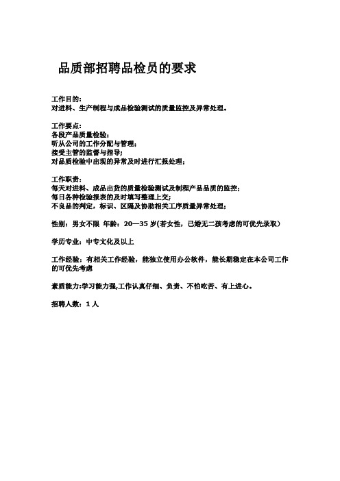 品质员招聘要求【范本模板】