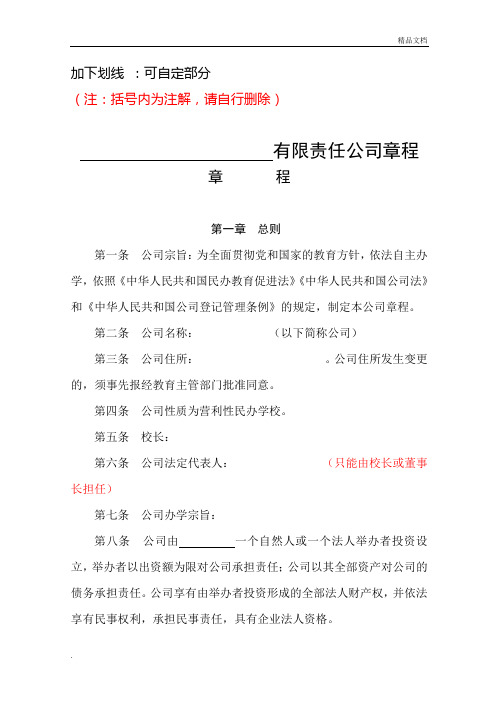 民办学校章程(一人公司)