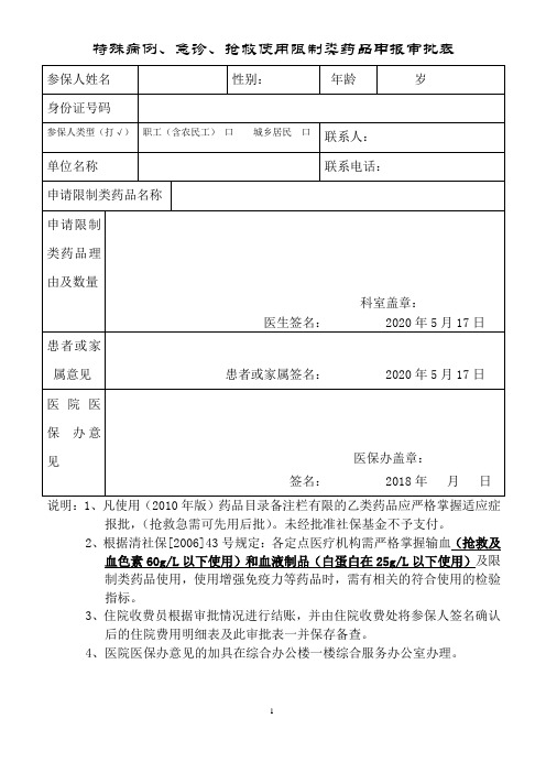 输血及输血液制品申请审批表