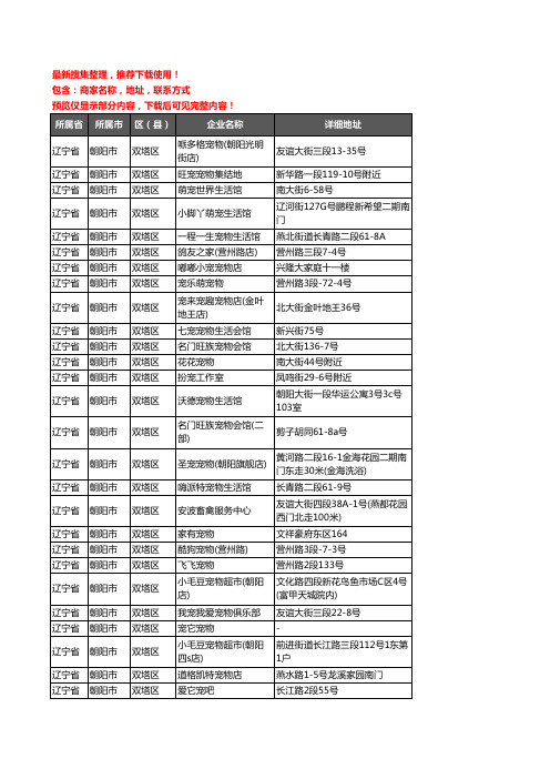 新版辽宁省朝阳市双塔区宠物店企业公司商家户名录单联系方式地址大全60家