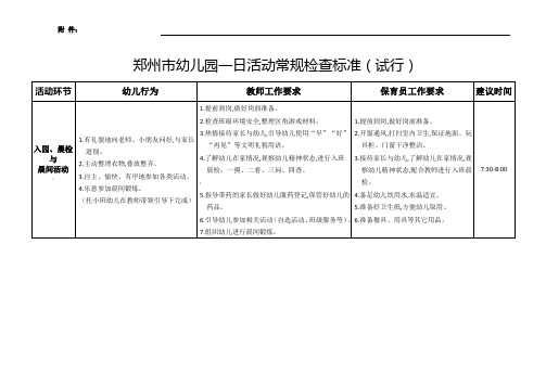 郑州市幼儿园一日活动常规检查标准(试行)