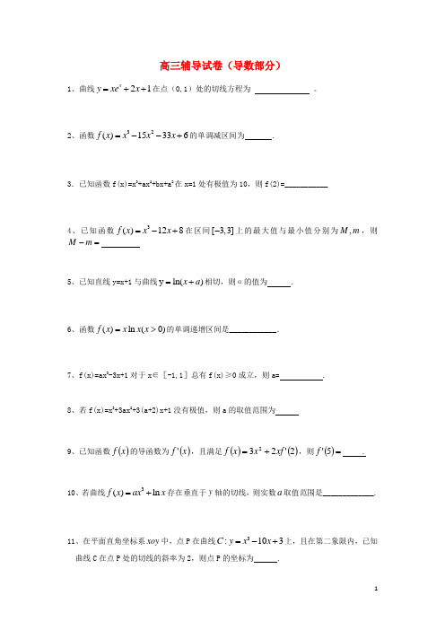 天津市静海县2013届高三数学辅导 导数部分