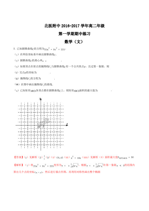 北京市海淀区北京医学院附属中学2016-2017学年高二上学期期中考试数学【文】试题(解析版)