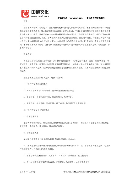 王小刚培训讲师：企业整体效益提升解决方案 中旭文化网
