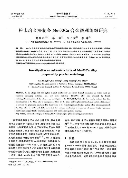 粉末冶金法制备Mo-30Cu合金微观组织研究