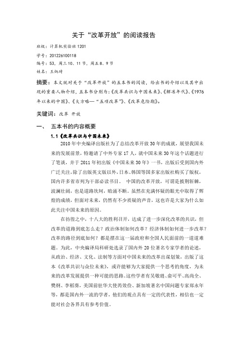 关于“改革开放”的阅读报告