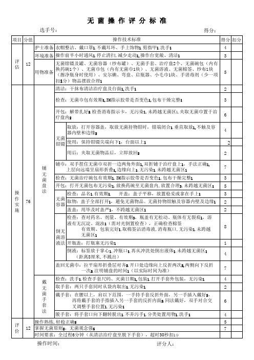 无菌操作评分标准
