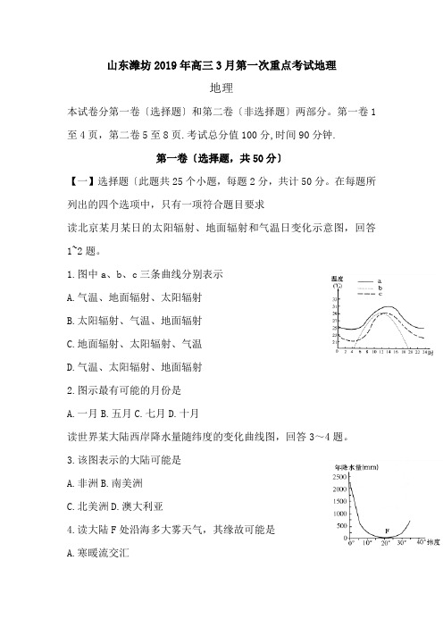 山东潍坊2019年高三3月第一次重点考试地理