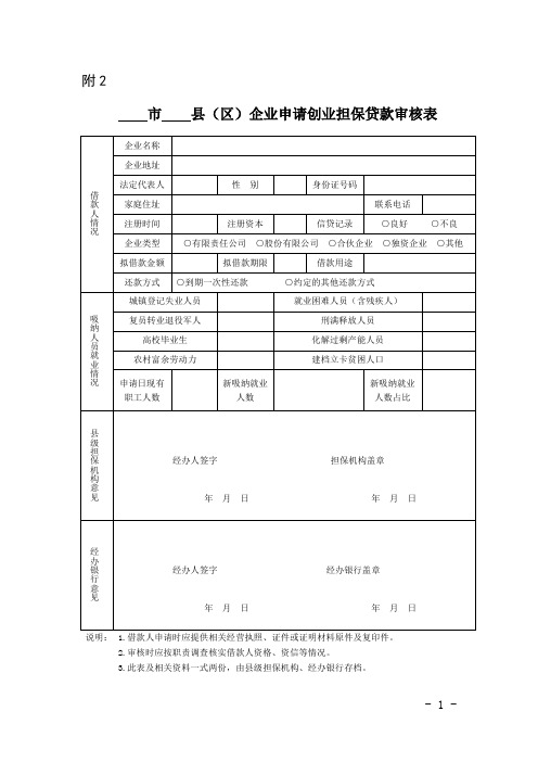 2.市 县(区)企业申请创业担保贷款审核表