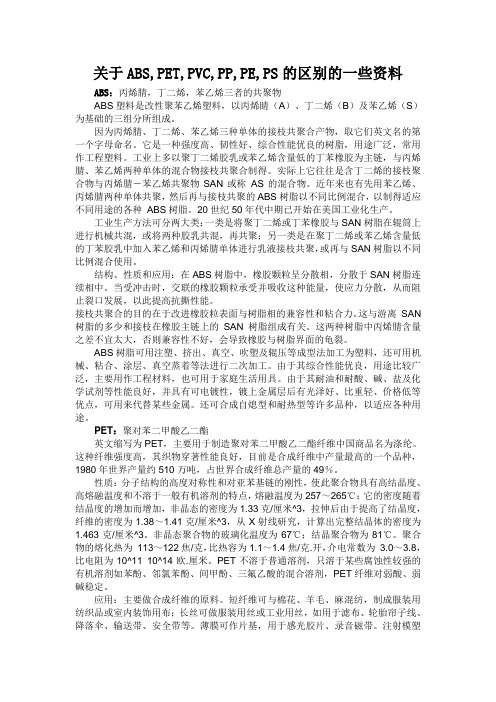 关于ABS,PET,PVC,PP,PE,PS的区别的一些资料-楚旭东