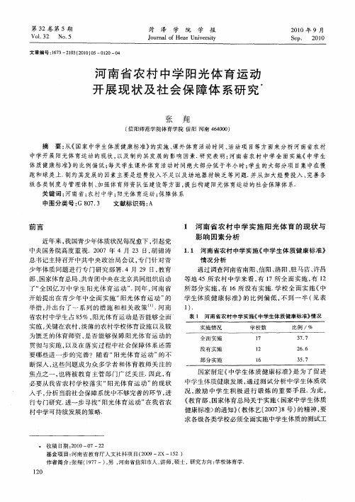 河南省农村中学阳光体育运动开展现状及社会保障体系研究
