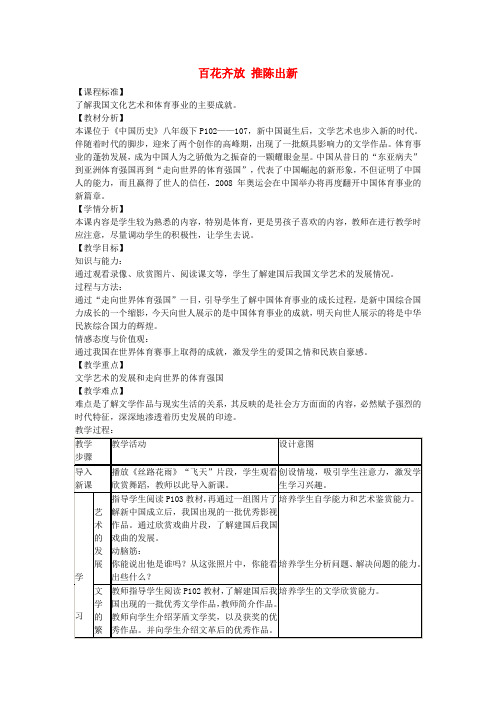 八年级历史下册 第20课 百花齐放 推陈出新教学设计 新人教版