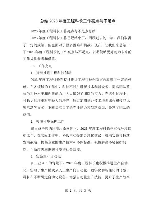 总结2023年度工程科长工作亮点与不足点