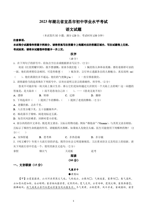 2023年湖北省宜昌市中考语文真题