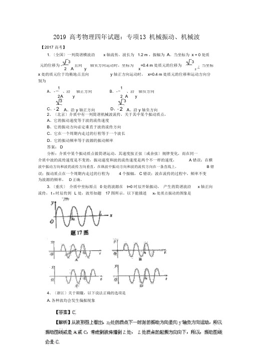 2019高考物理四年试题：专项13机械振动、机械波