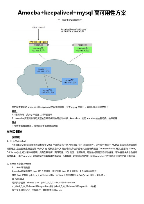 Amoeba keepalived mysql高可用性方案