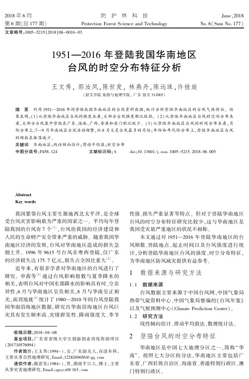 1951—2016年登陆我国华南地区台风的时空分布特征分析