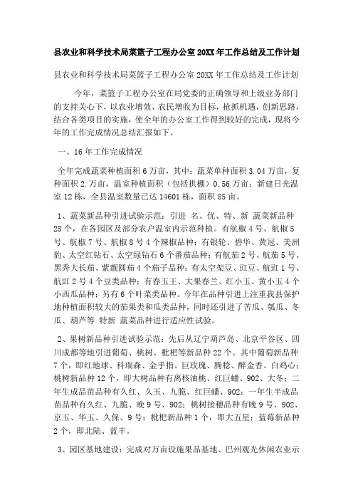 县农业和科学技术局菜篮子工程办公室xx年工作总结及工作计划