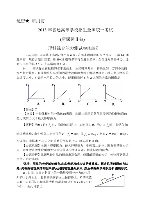 2013新课标(Ⅱ)高考物理试题简析