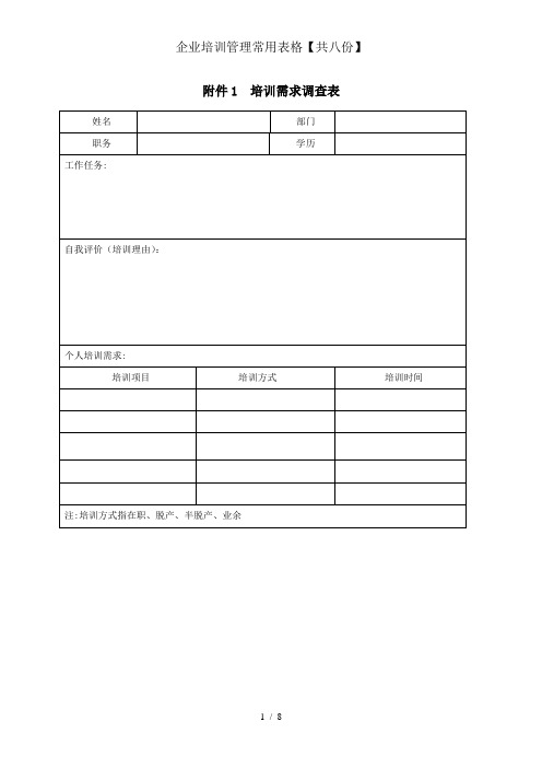 企业培训管理常用表格【共八份】
