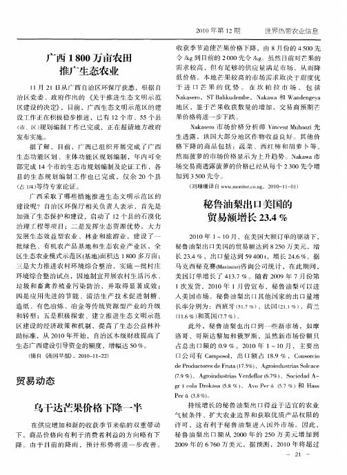 秘鲁油梨出口美国的贸易额增长23.4%