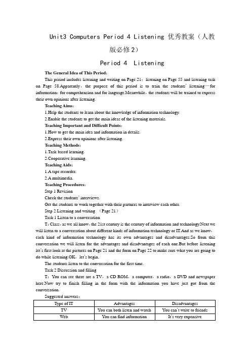 人教版高中英语必修2Unit 3ComputersPeriod 4 Listening 优秀教案