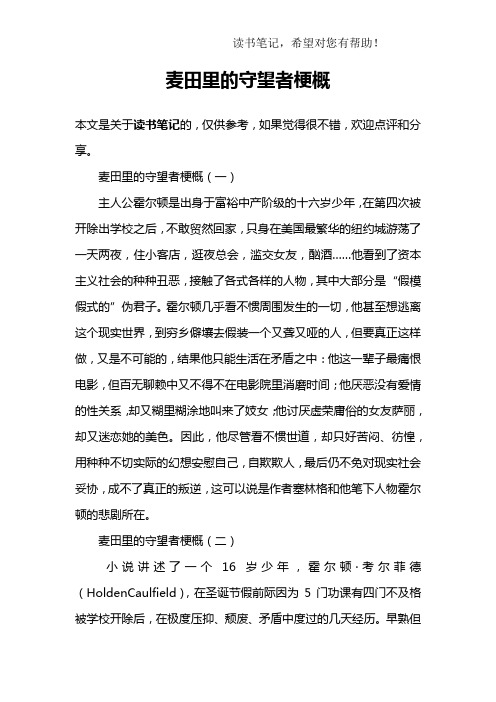 麦田里的守望者梗概