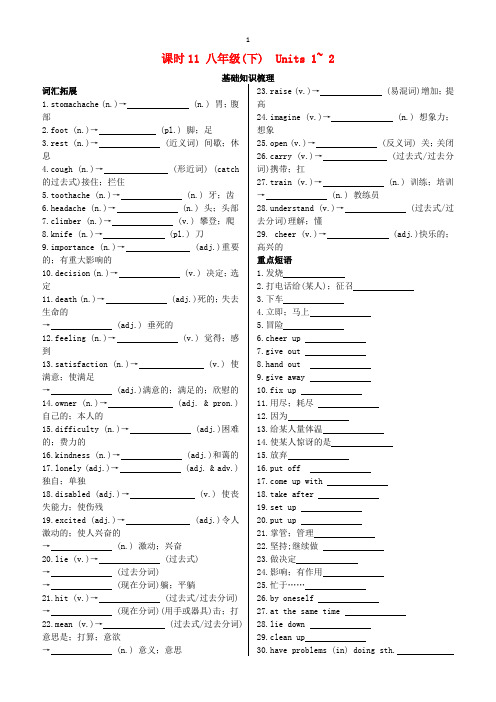 苏教版2019中考英语复习课时11八下Units1_2基础检测含答案