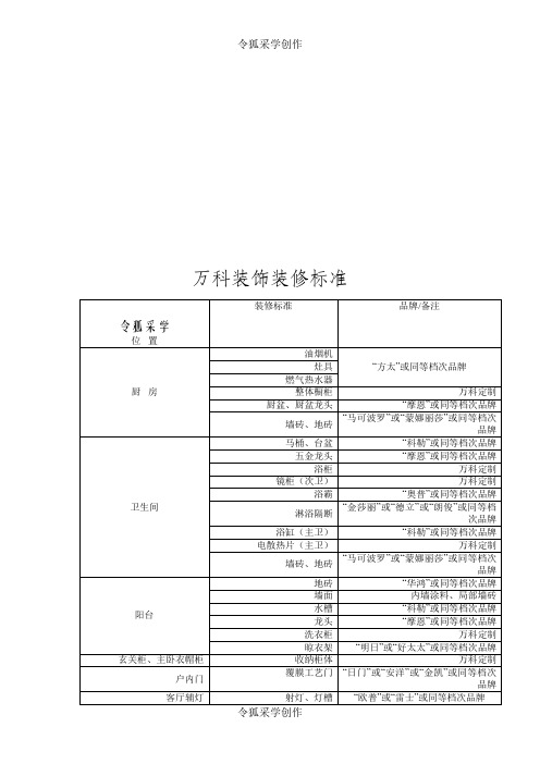 万科精装交付标准