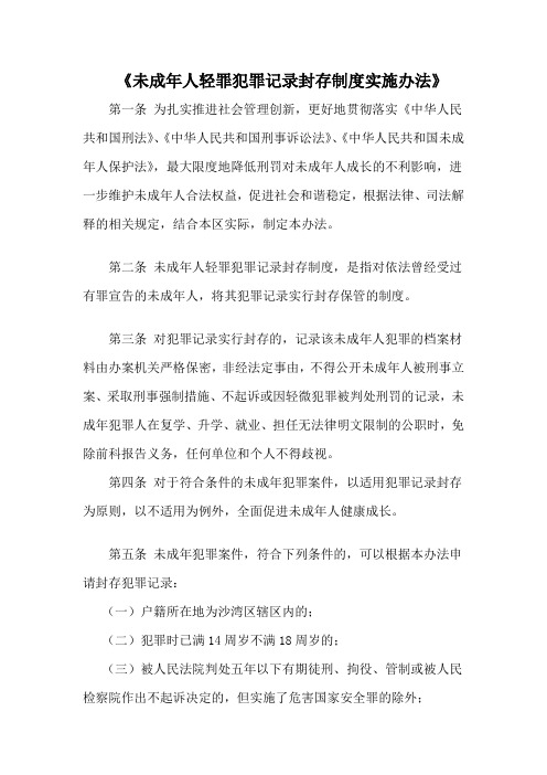 未成年人轻罪犯罪记录封存制度实施办法