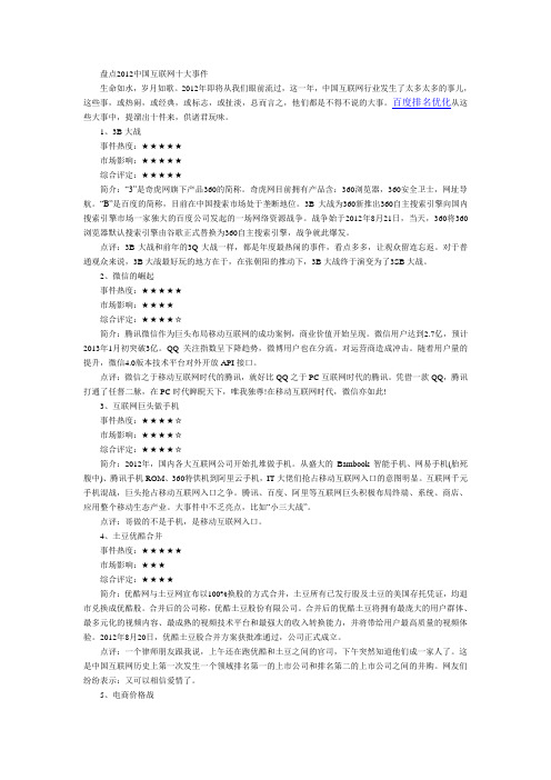 盘点2012中国互联网十大事件