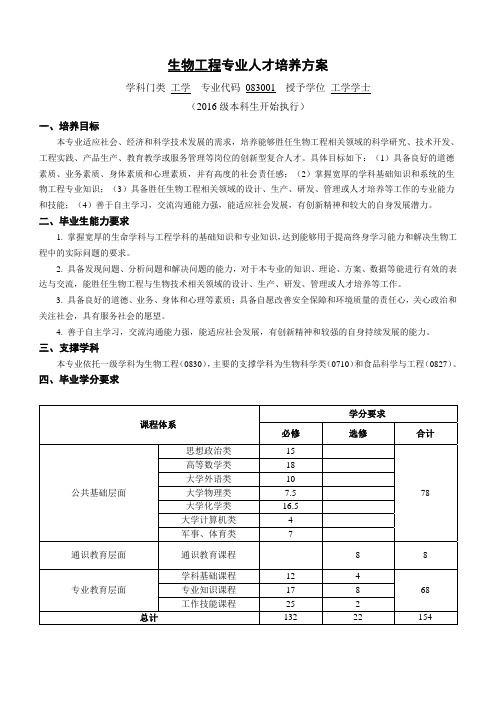 中国海洋大学生物工程专业人才培养方案