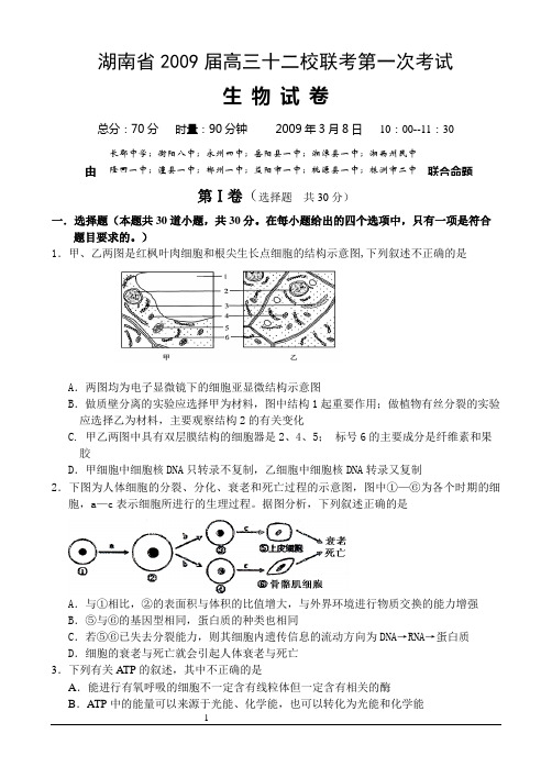 湖南省2009届高三十二校联考第一次考试