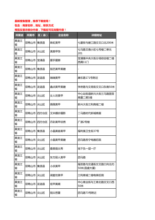 新版黑龙江省双鸭山市美甲企业公司商家户名录单联系方式地址大全82家