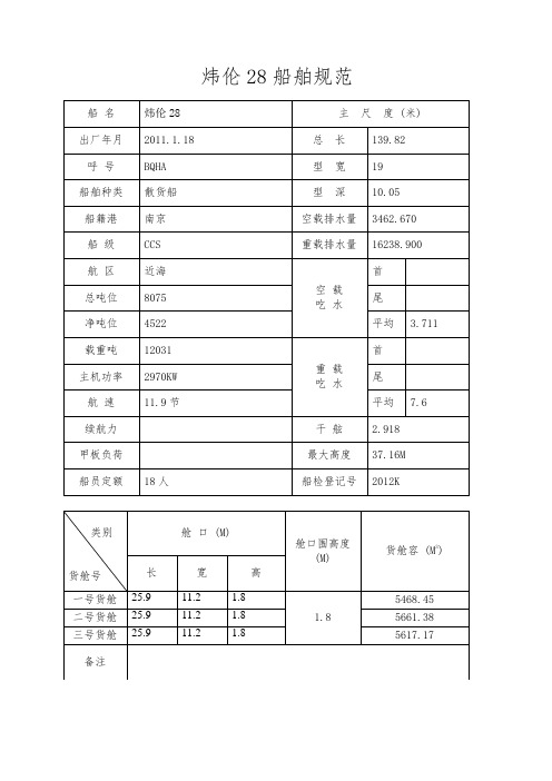 炜伦28船舶规范