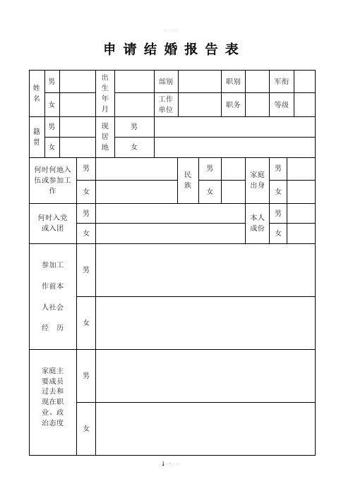 结婚申请报告表